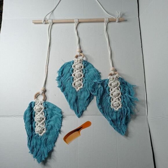 Woven Feather Cotton Wall Decor Boho Chic - Picture 6 of 8